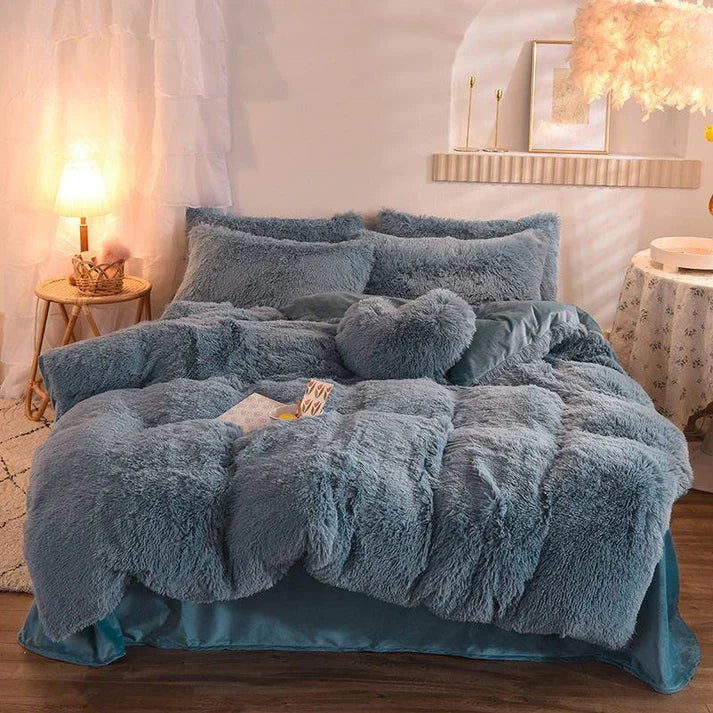 Fluffy Plush Fleece Bedding Set - Duvet Cover with Pillowcases | 13 Colors | Twin Queen King