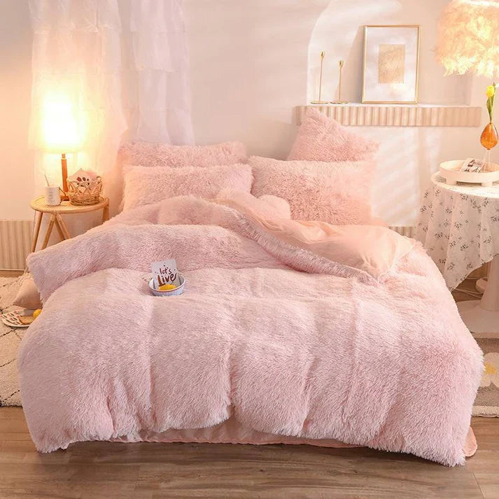 Fluffy Plush Fleece Bedding Set - Duvet Cover with Pillowcases | 13 Colors | Twin Queen King