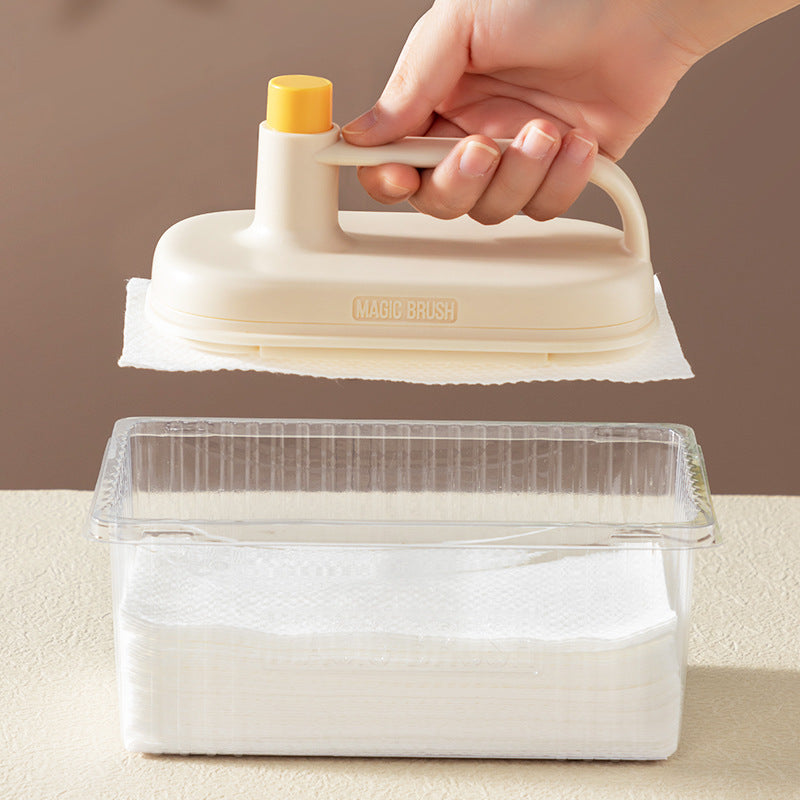 Magic Brush Set for Kitchen Bathroom Toilet Glass Wall Cleaning with Handle Rag