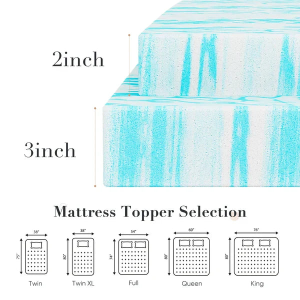Splendas Memory Foam Mattress Topper – Cooling Gel Swirl for Back Pain Relief | 2" & 3"