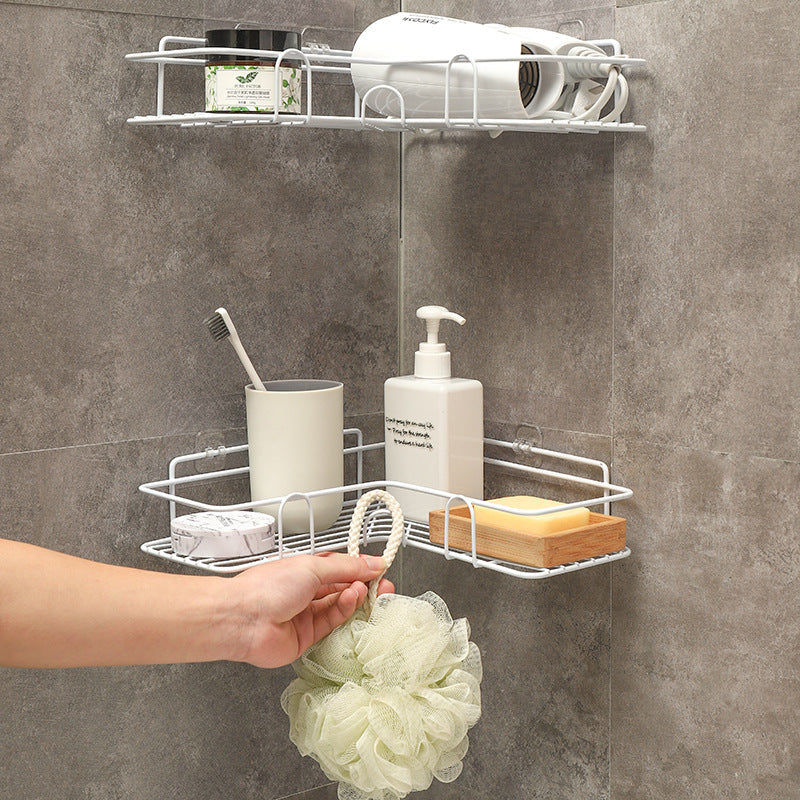 Metal Corner Shower Shelf - No Drill Iron Bathroom Corner Caddy | Black and White