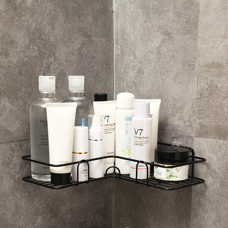 Metal Corner Shower Shelf - No Drill Iron Bathroom Corner Caddy | Black and White
