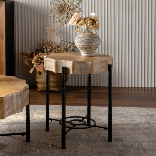 Modern Cedar Coffee Table Set 2 Piece Wooden Living Room Furniture with Metal Legs