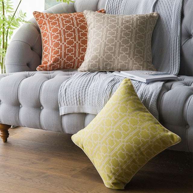 Moroccan Trellis Throw Pillow - Woven Cotton Geometric Accent Pillow | 6 Colors