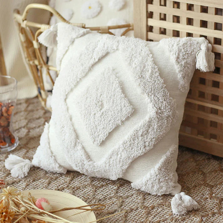 Boho Tufted Pillow Cover - Handmade Chenille Moroccan Cushion Cover | 4 Colors