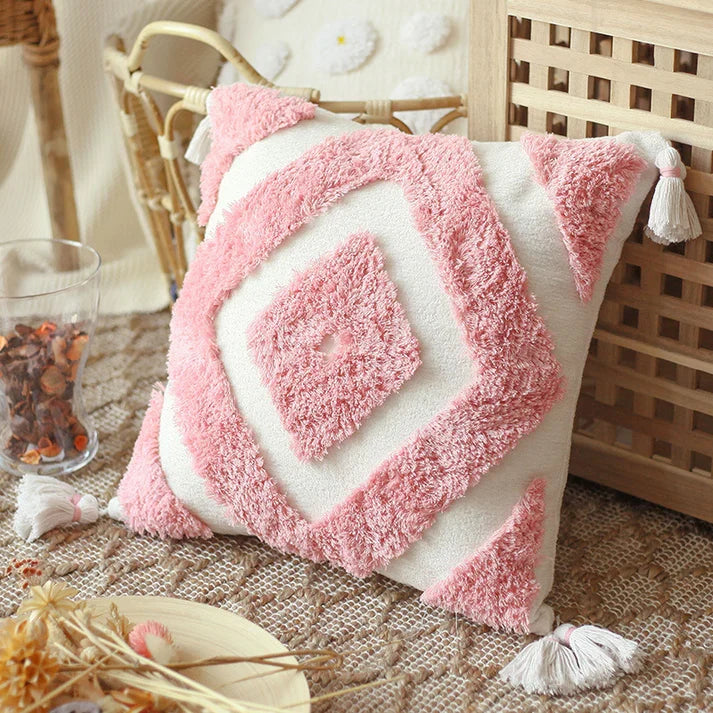 Boho Tufted Pillow Cover - Handmade Chenille Moroccan Cushion Cover | 4 Colors