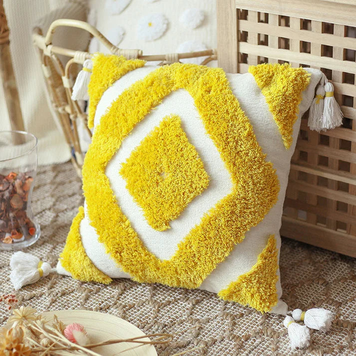 Boho Tufted Pillow Cover - Handmade Chenille Moroccan Cushion Cover | 4 Colors