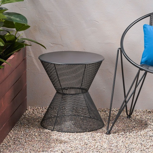 Nevada Matte Black Iron Side Table Outdoor Accent Table for Patio and Home