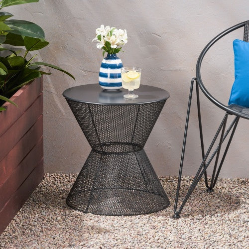 Nevada Matte Black Iron Side Table Outdoor Accent Table for Patio and Home