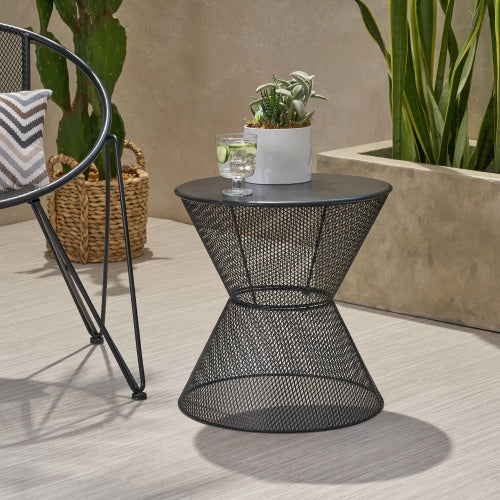 Nevada Matte Black Iron Side Table Outdoor Accent Table for Patio and Home