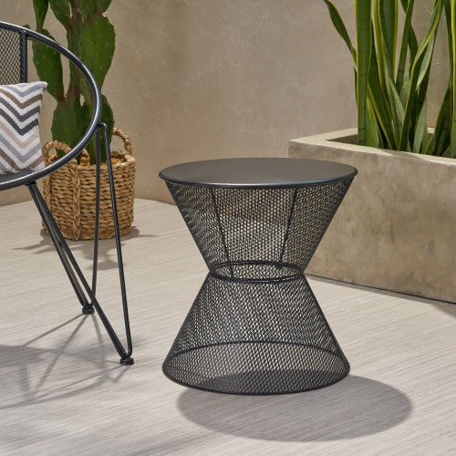 Nevada Matte Black Iron Side Table Outdoor Accent Table for Patio and Home