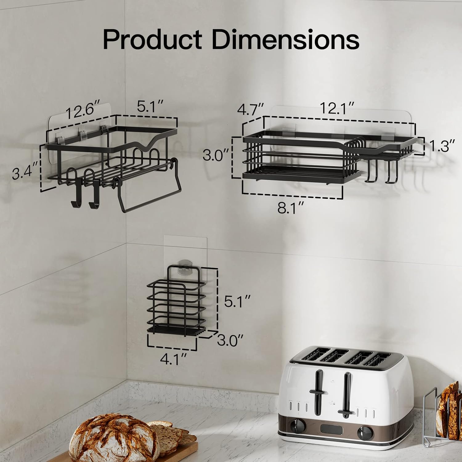 No Drill Shower Caddy Set - SUS304 Stainless Steel Wall Mount | 3 Piece