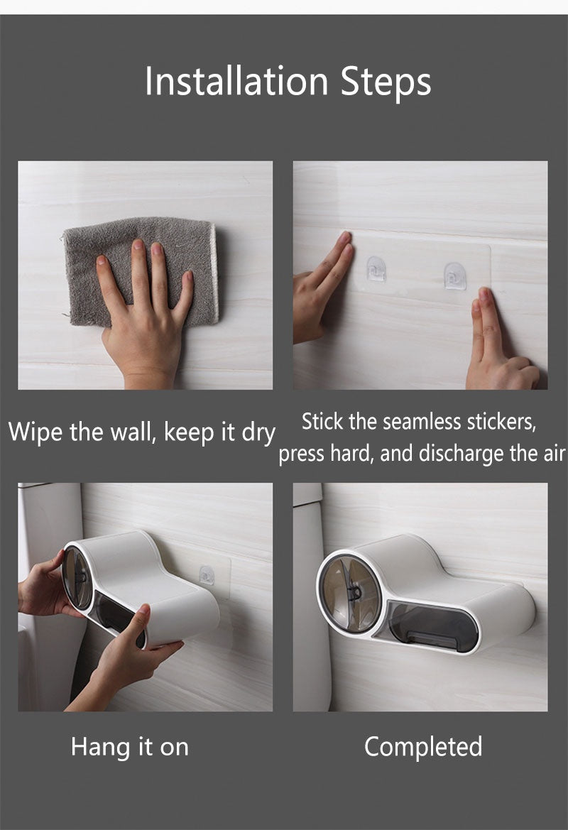 No Drill Toilet Paper Holder Self Adhesive Waterproof Wall Mount
