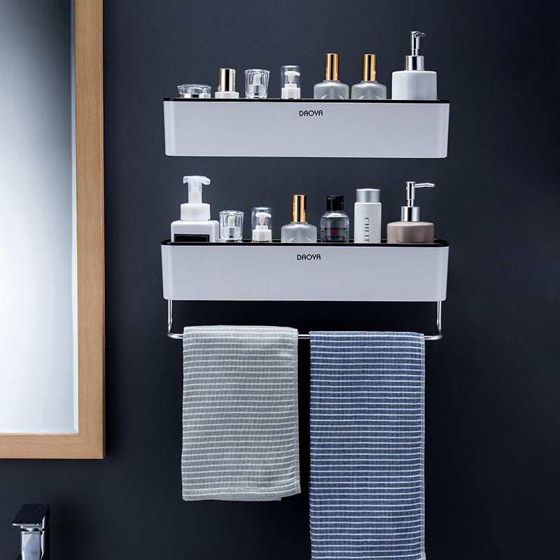Nordic Bathroom Shelf No Drill - Wall Mount Storage Rack with Optional Towel Bar | Black and Gray