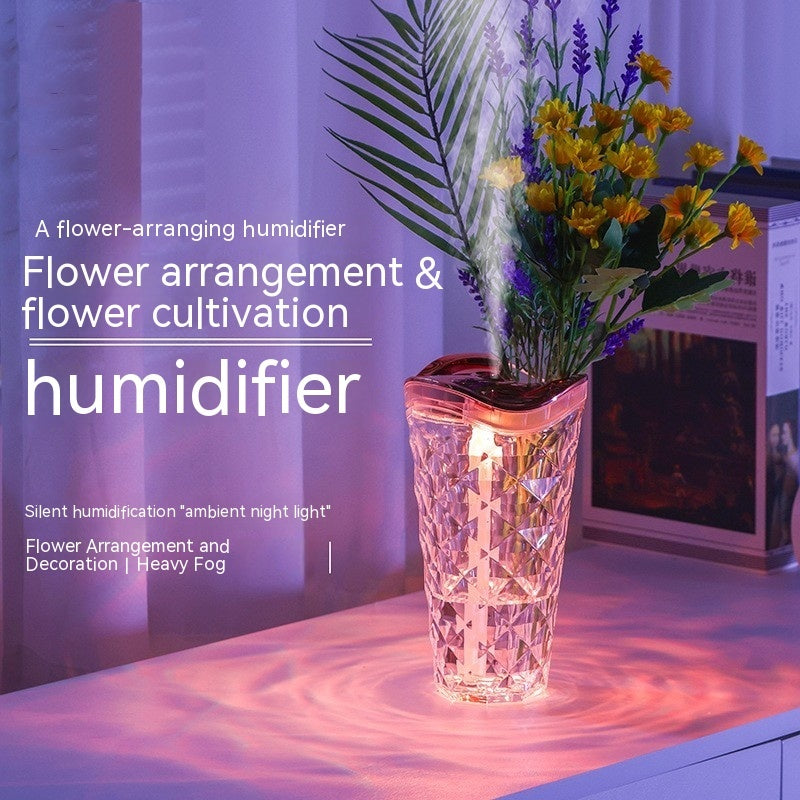 Portable Air Humidifier with LED Light 800ml Glass Flower Vase Humidifier for Home and Office