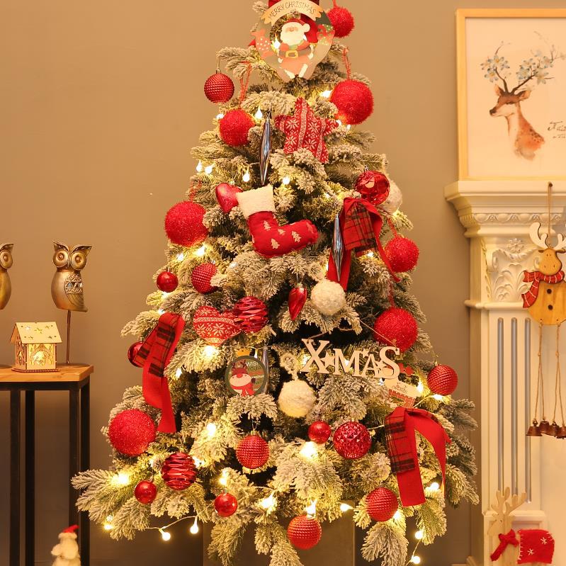 Snow Flocked Christmas Tree Pre-Decorated Hinged Tree with Star Ornaments Eco-Friendly