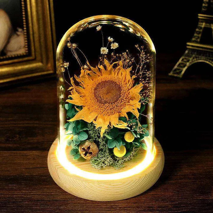 Preserved Eternal Flower Lamp Glass Dome – Romantic Home Decor Gift Idea
