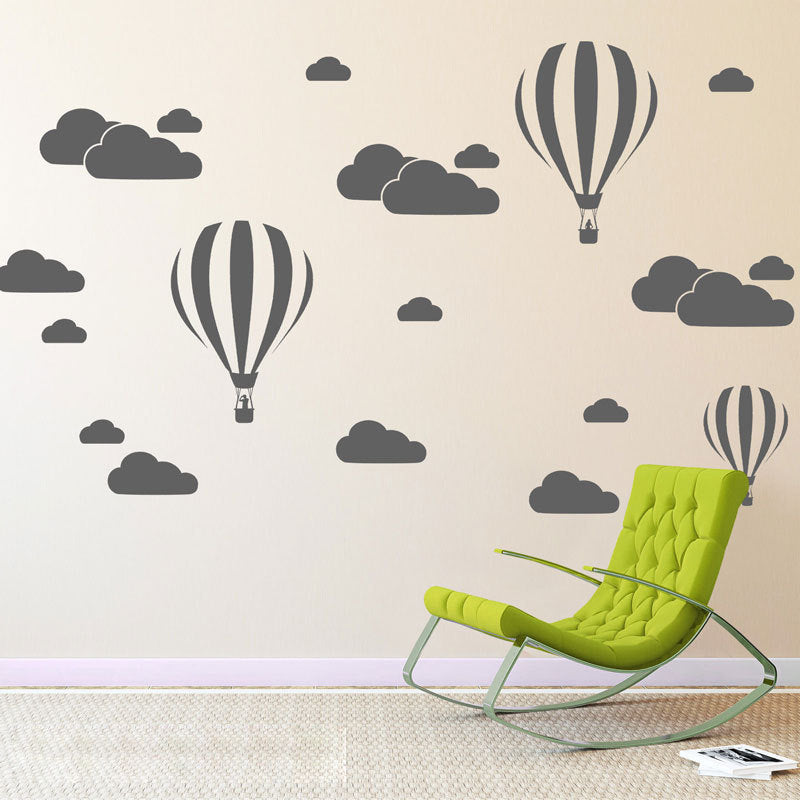 Hot Air Balloon Cloud Wall Stickers PVC Mural Decals for Kids Room and Living Room