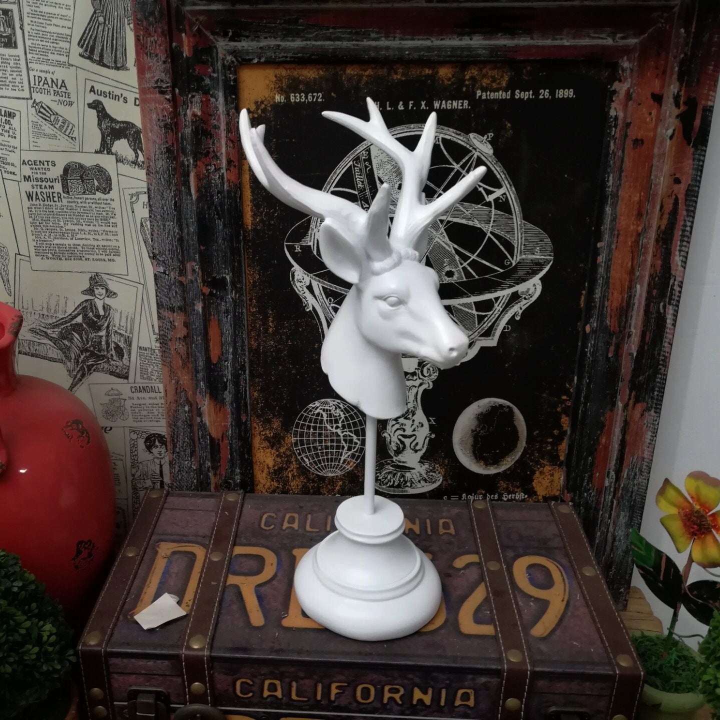 Resin Deer Head Statue Home Decoration Animal Figurine Table Decor