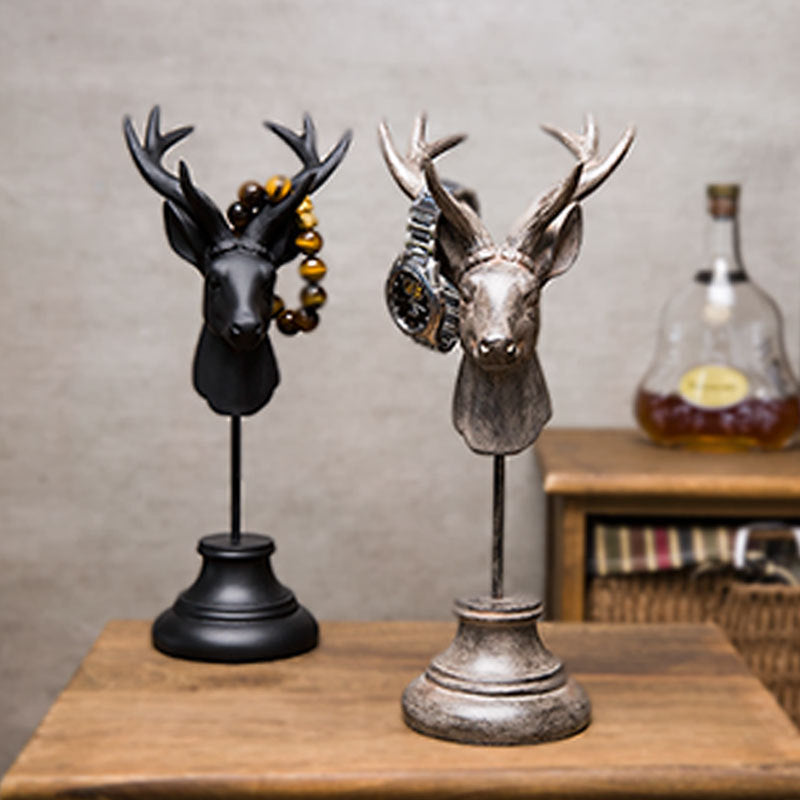 Resin Deer Head Statue Home Decoration Animal Figurine Table Decor