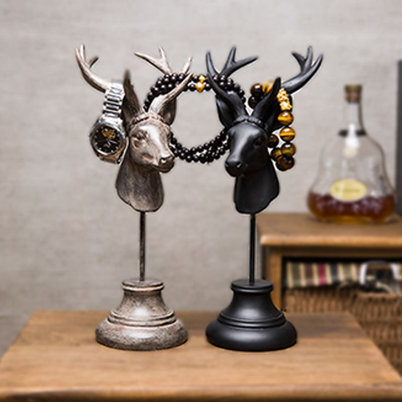 Resin Deer Head Statue Home Decoration Animal Figurine Table Decor