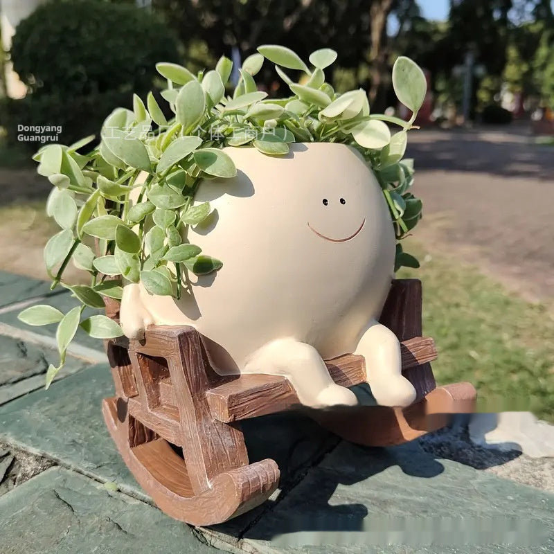 Lady's Rocking Chair Succulent Flower Pot Office Study Decoration