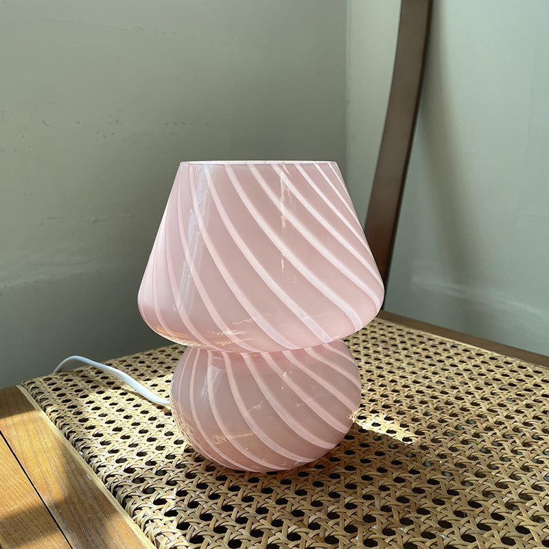Retro Glass Bedside Table Lamp USB Powered Small Bedroom Night Light