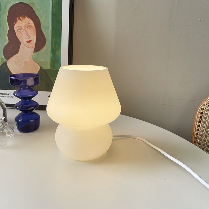 Retro Glass Bedside Table Lamp USB Powered Small Bedroom Night Light