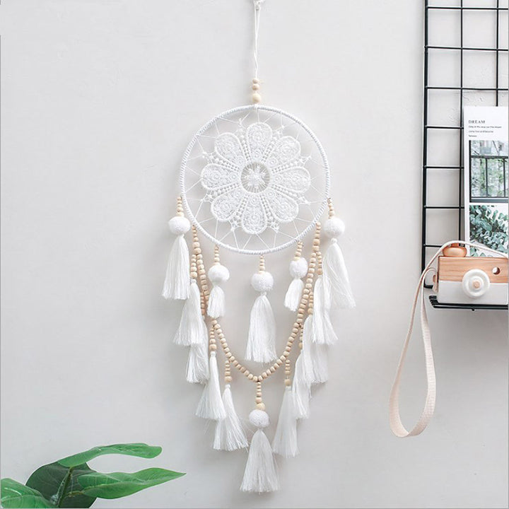 Romantic Decorative Wall Dream Catcher Wooden Beads Tassel Iron Ring