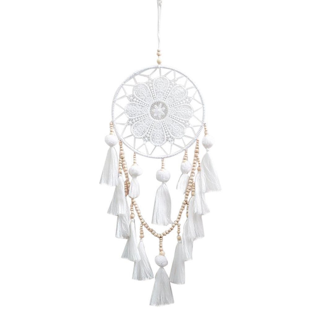 Romantic Decorative Wall Dream Catcher Wooden Beads Tassel Iron Ring