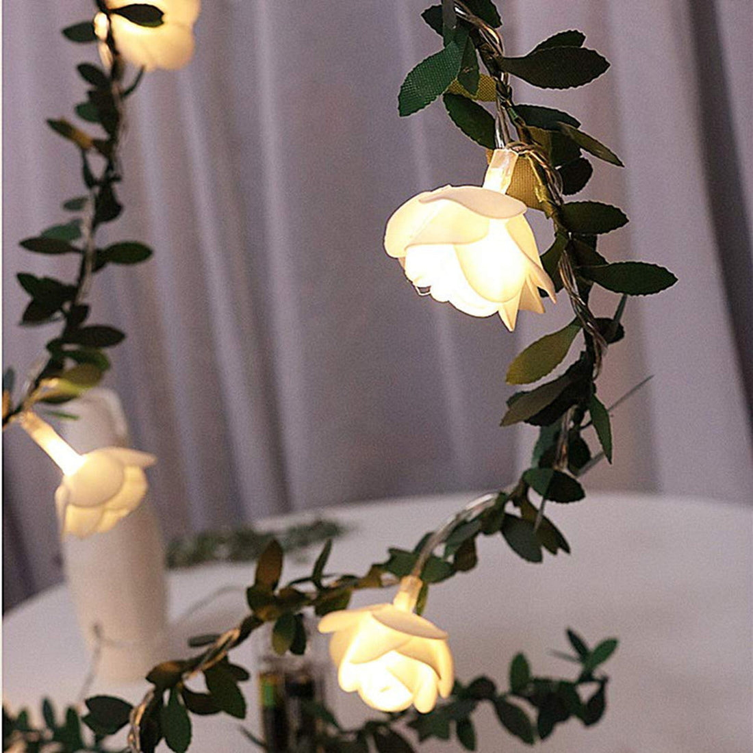 Rose Flower Vine String Lights LED Green Leaf Garland Fairy Lights for Home Decor