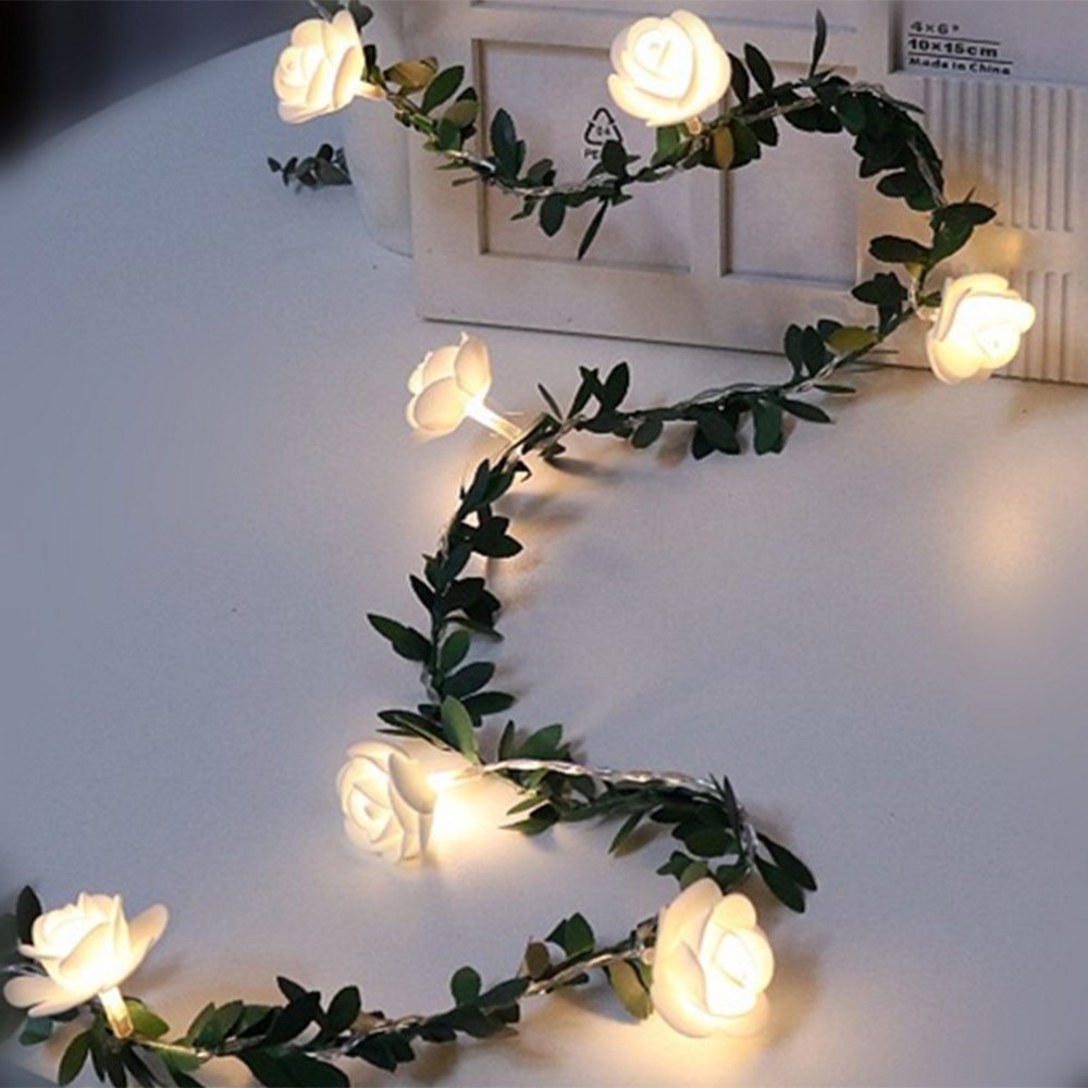 Rose Flower Vine String Lights LED Green Leaf Garland Fairy Lights for Home Decor