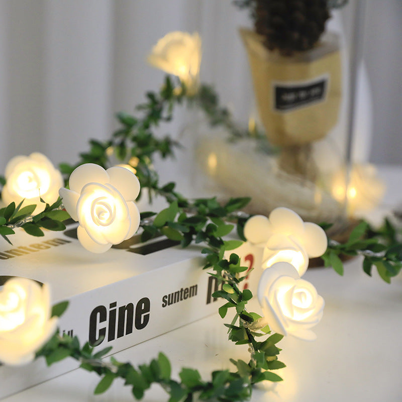 Rose Flower Vine String Lights LED Green Leaf Garland Fairy Lights for Home Decor