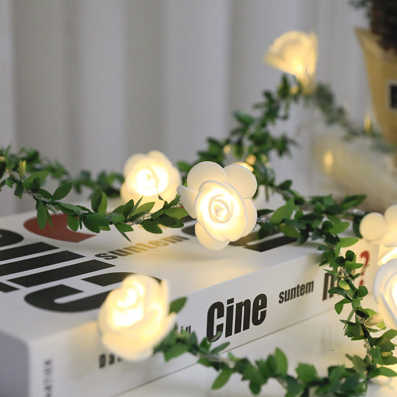 Rose Flower Vine String Lights LED Green Leaf Garland Fairy Lights for Home Decor