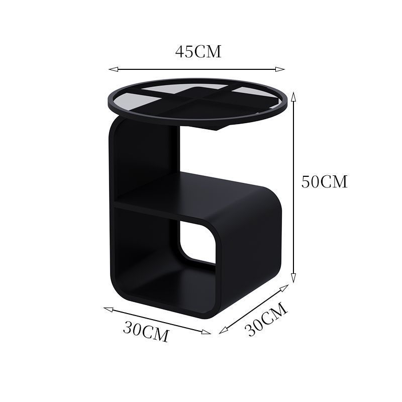 Modern Round Tempered Glass Sofa Side Table Metal Frame 2 Colors