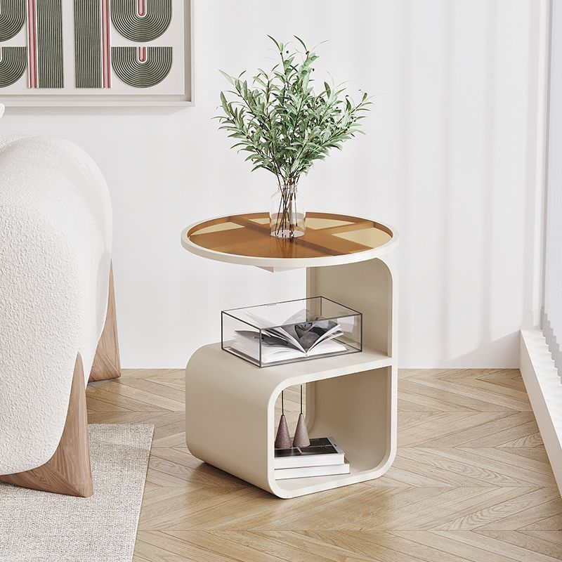 Modern Round Tempered Glass Sofa Side Table Metal Frame 2 Colors