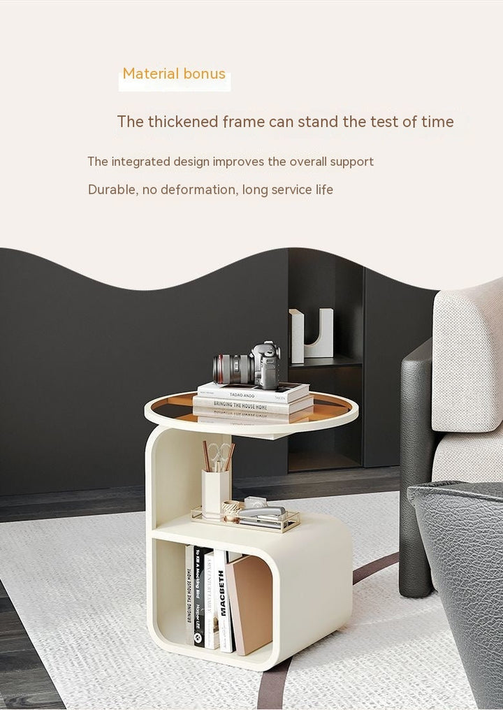 Modern Round Tempered Glass Sofa Side Table Metal Frame 2 Colors