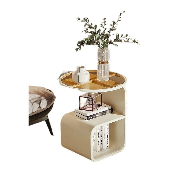Modern Round Tempered Glass Sofa Side Table Metal Frame 2 Colors