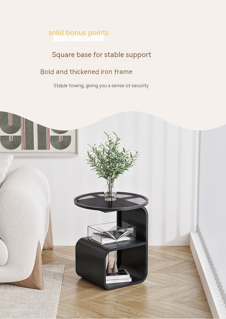 Modern Round Tempered Glass Sofa Side Table Metal Frame 2 Colors