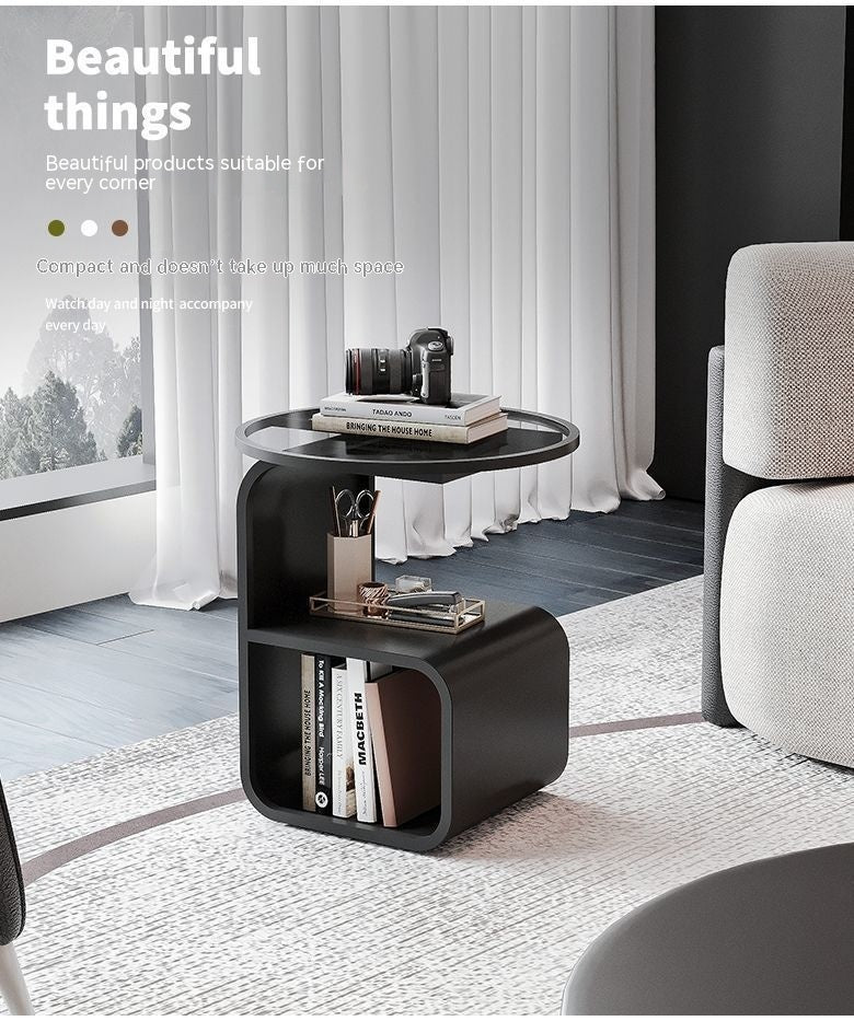 Modern Round Tempered Glass Sofa Side Table Metal Frame 2 Colors