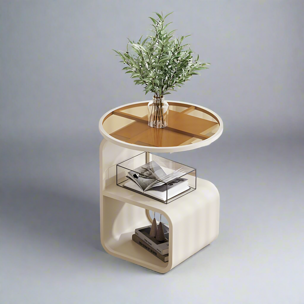 Modern Round Tempered Glass Sofa Side Table Metal Frame 2 Colors