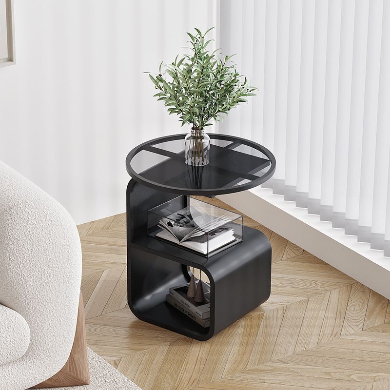 Modern Round Tempered Glass Sofa Side Table Metal Frame 2 Colors