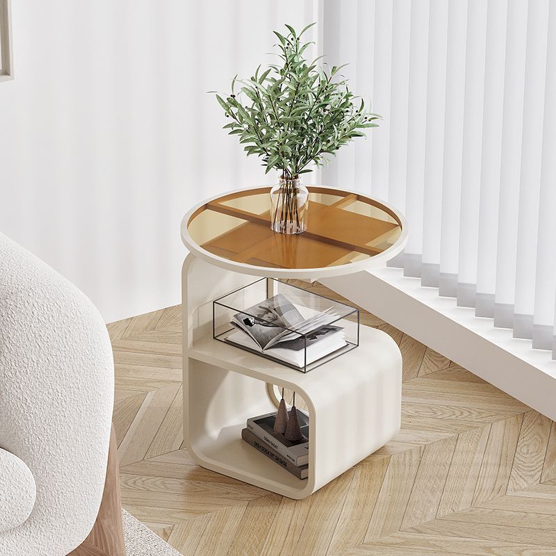 Modern Round Tempered Glass Sofa Side Table Metal Frame 2 Colors