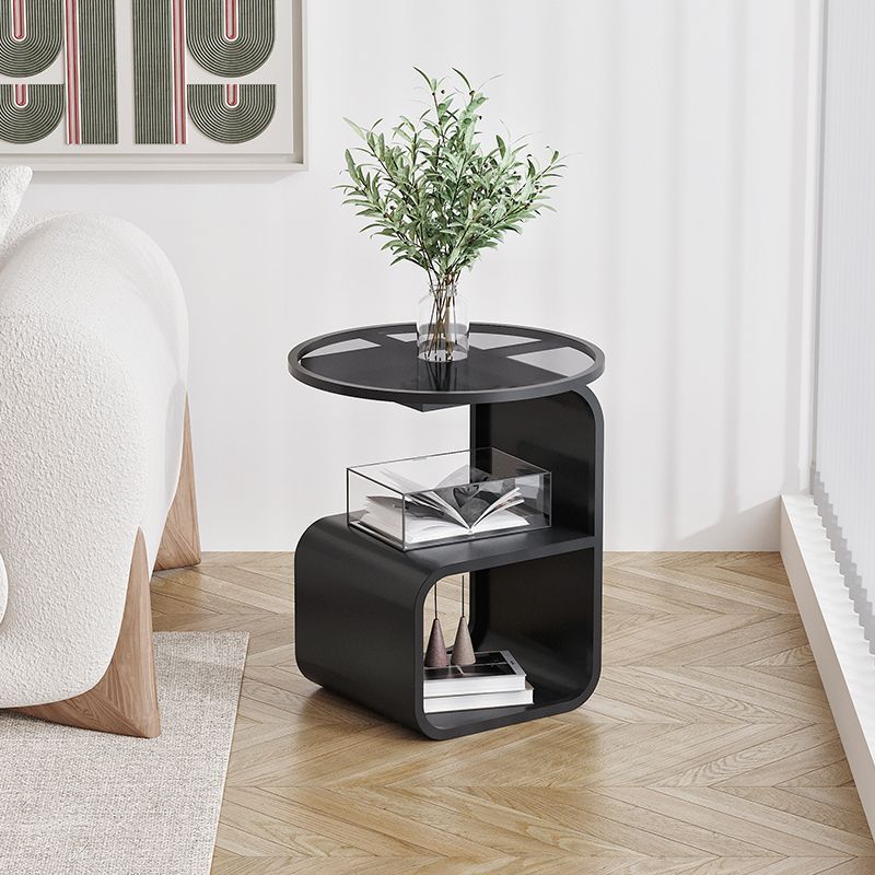 Modern Round Tempered Glass Sofa Side Table Metal Frame 2 Colors