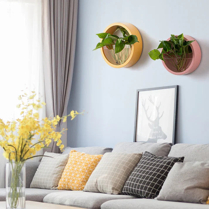 Round Glass Flower Vase Wall Art For Decoration