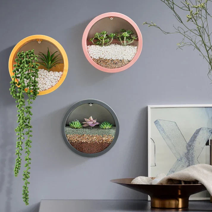 Round Glass Flower Vase Wall Art For Decoration