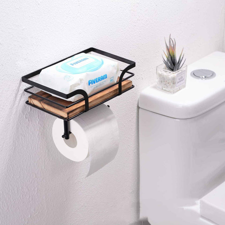 Rustic Wood and Iron Toilet Paper Holder Freestanding Farmhouse Style