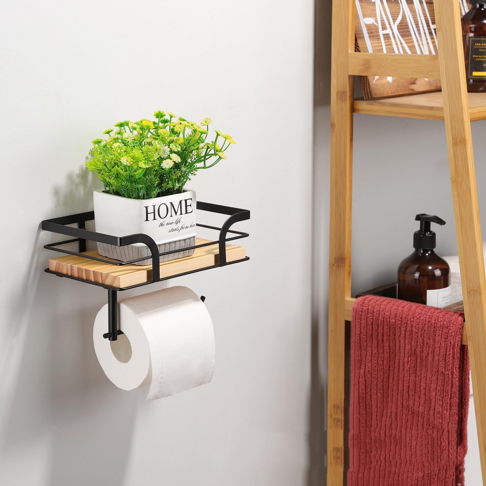 Rustic Wood and Iron Toilet Paper Holder Freestanding Farmhouse Style