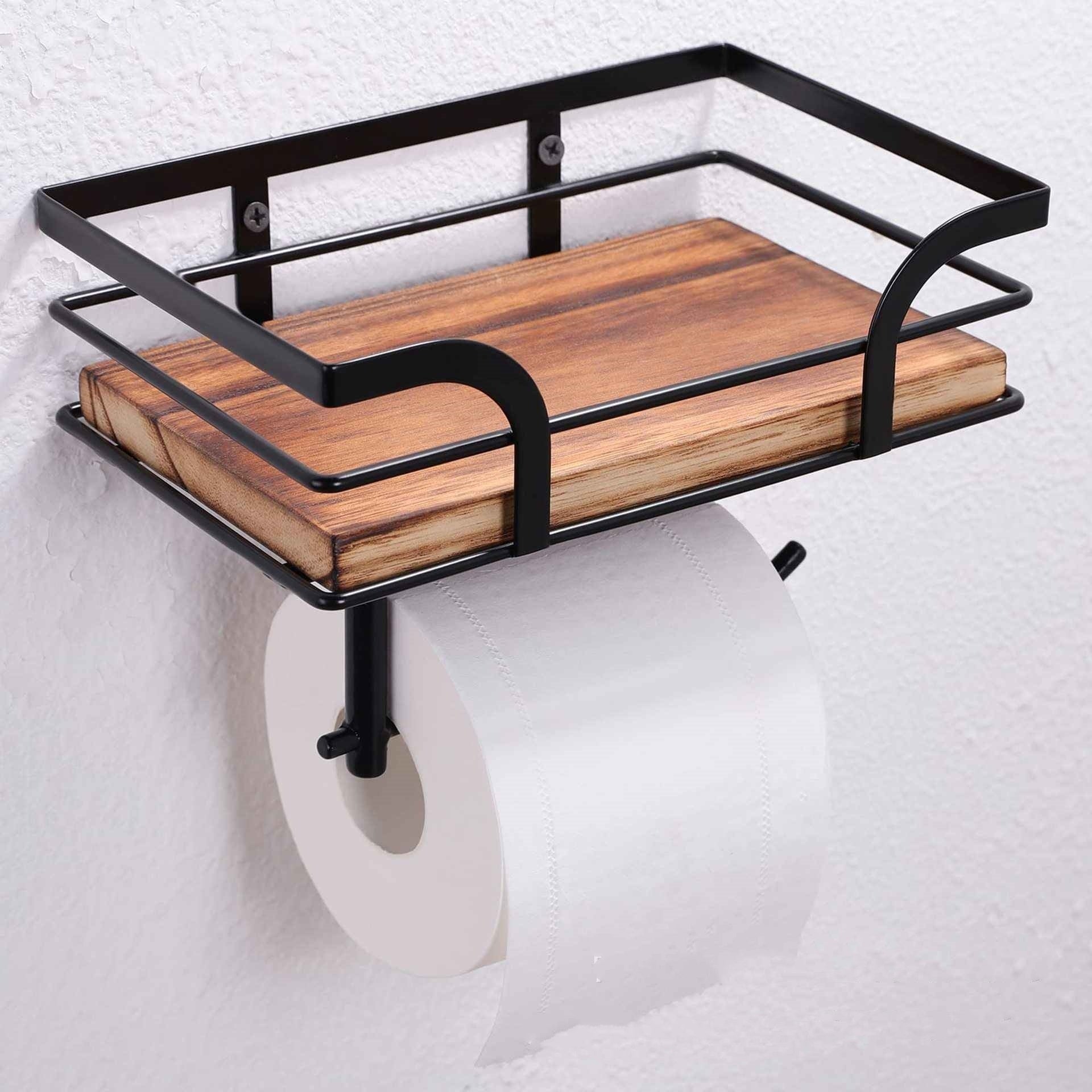 Rustic Wood and Iron Toilet Paper Holder Freestanding Farmhouse Style