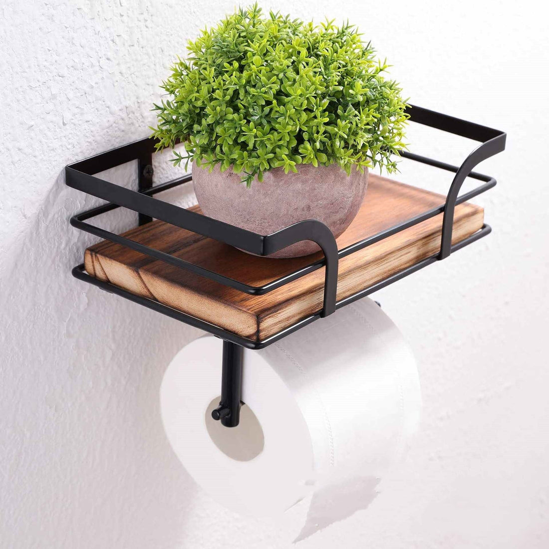 Rustic Wood and Iron Toilet Paper Holder Freestanding Farmhouse Style
